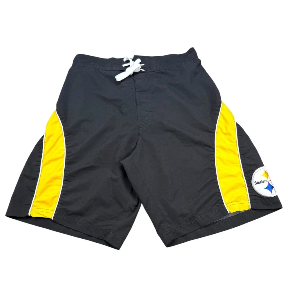 Vtg NFL Team Apparel Swim Trunks Mens XL Black Pittsburgh Steelers Board Shorts